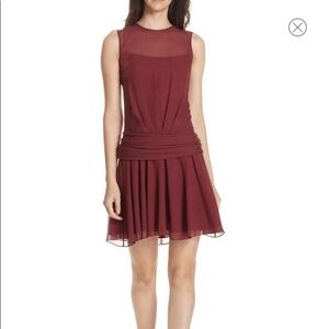 THEORY Dot Print Flounce Silk Chiffon Dress Drop Waist Sleeveless Sz Large NEW